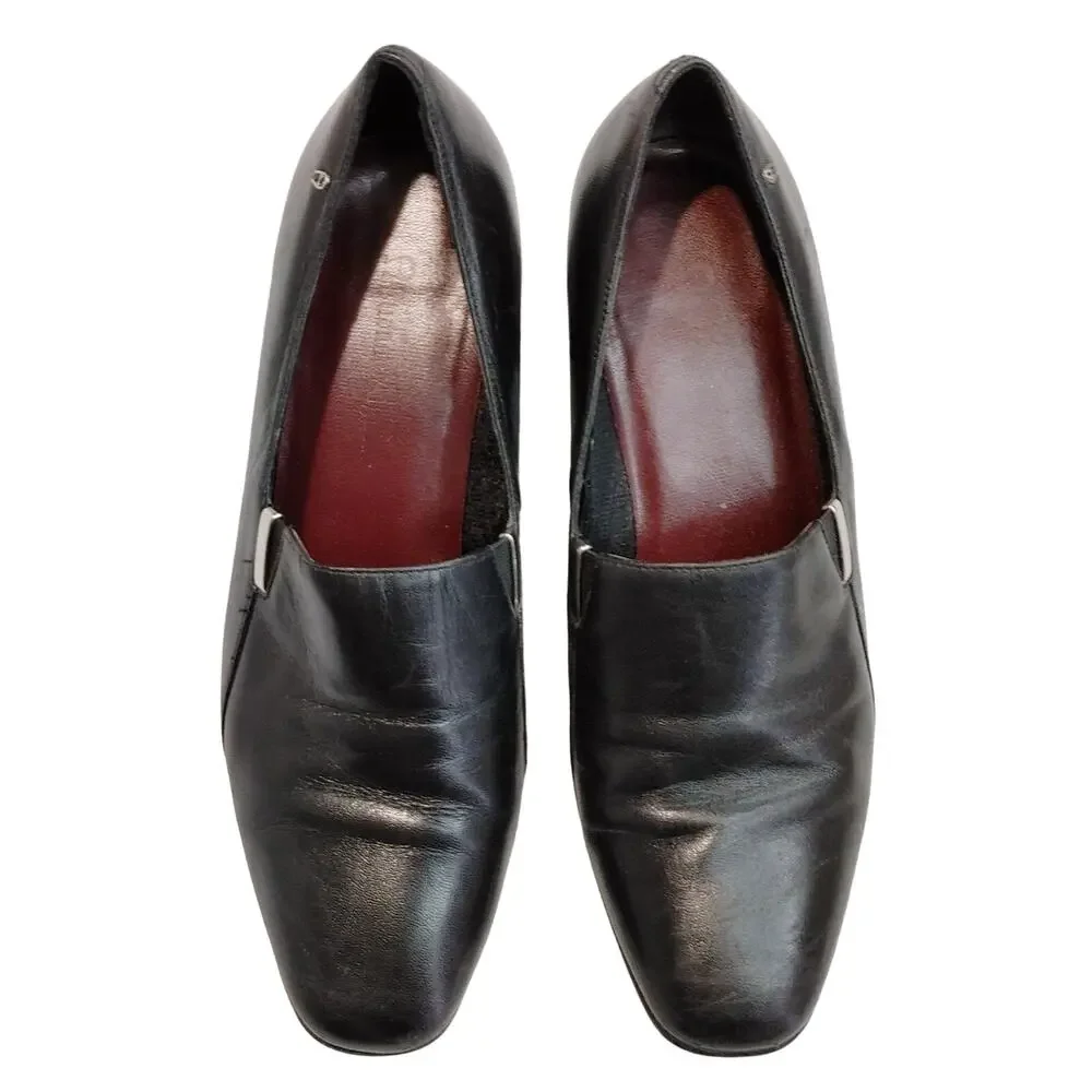 Etienne Aigner Francis Slip On Pumps Block Heel Leather Black Womens Size 6.5M